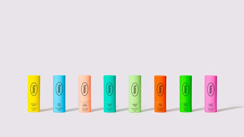 Fussy's full collection of Minis - small, travel size deodorants - in all the different, available scents.